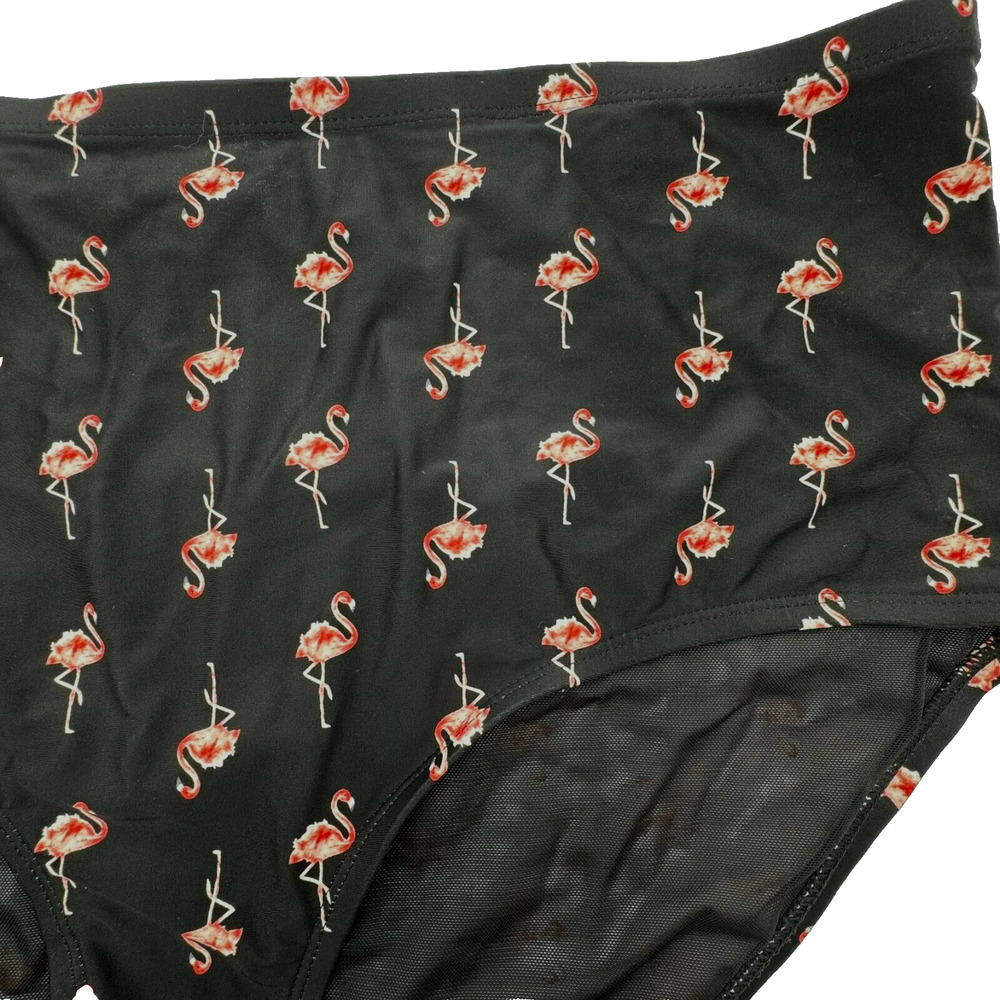 CACIQUE Women's Size 20 Black Pink Flamingo Print Swim‎ Briefs High Rise Bottoms